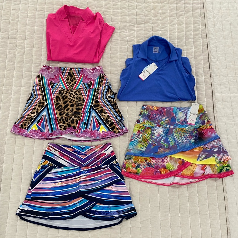 Lucky In Love golf/tennis skorts w/ matching tops